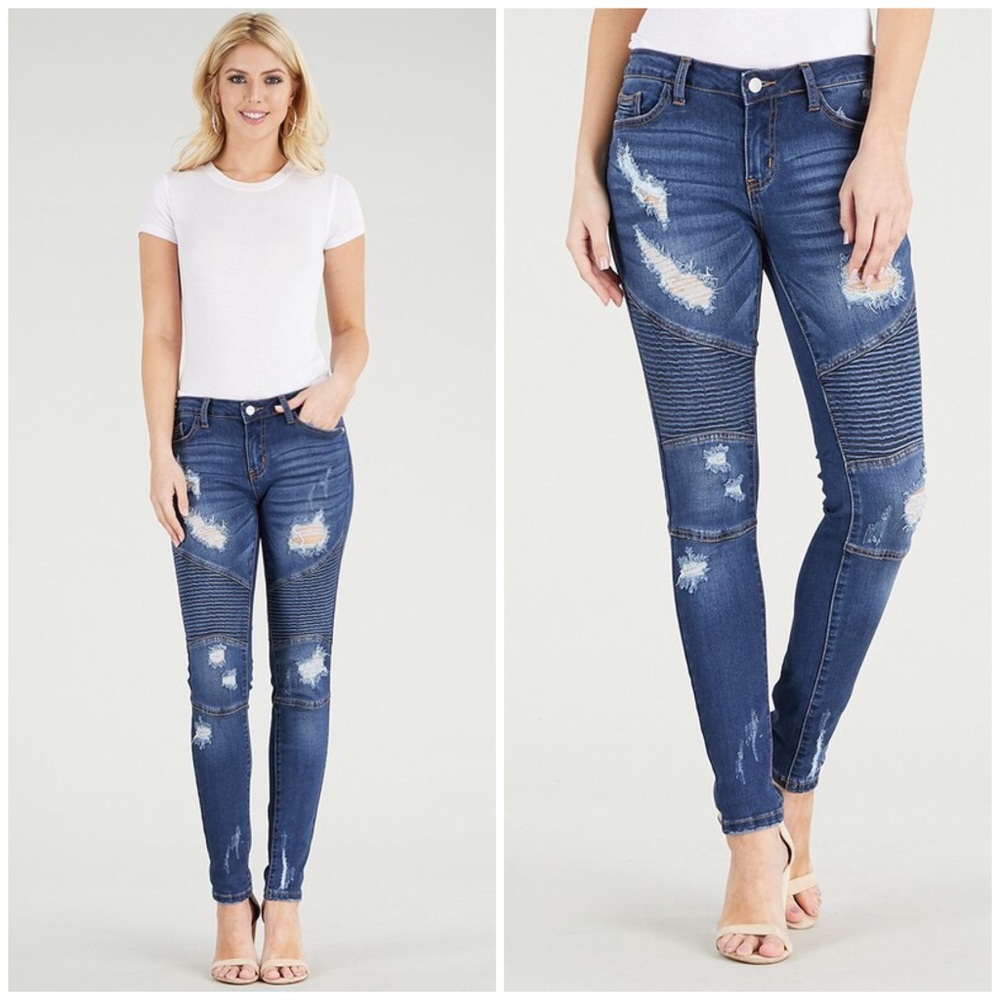 CLEARANCE Destroyed Moto Skinny Jeans Ripped Stretch - Picture 2 of 4